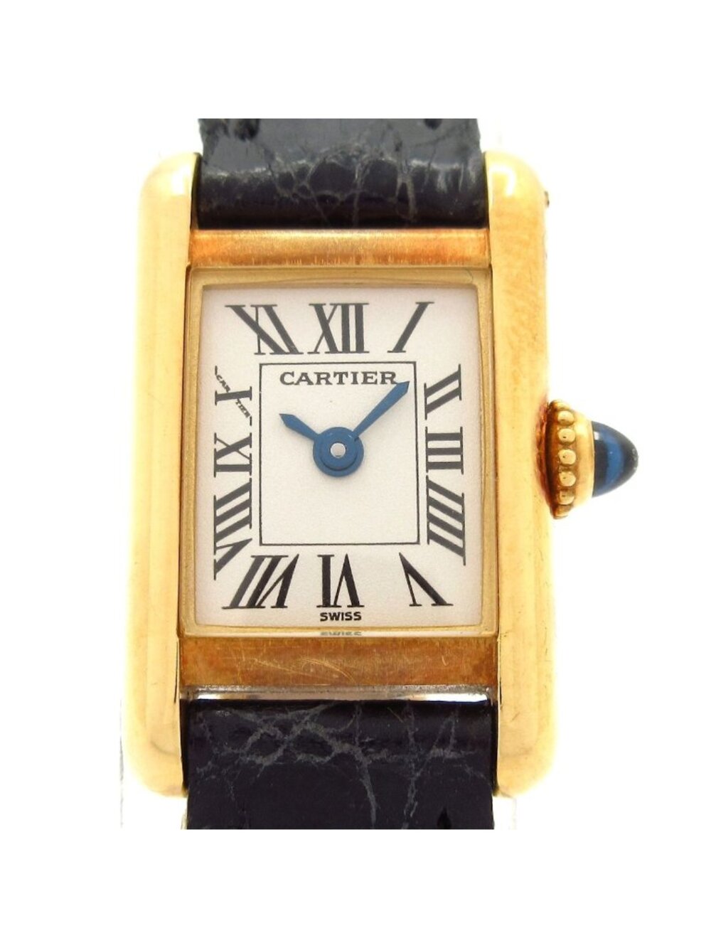 Cartier Watch Mini Tank 18k Yellow Gold Leather Strap Ivory